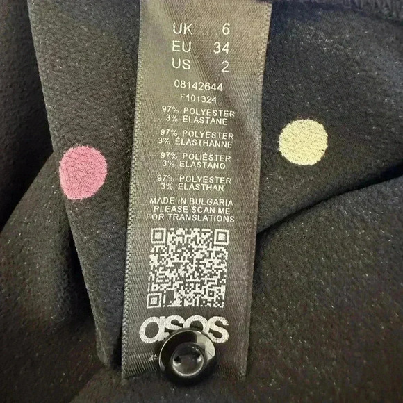 ASOS Black Mini Dress with Color Polka Dots and Bell Sleeves - Picture 6 of 7